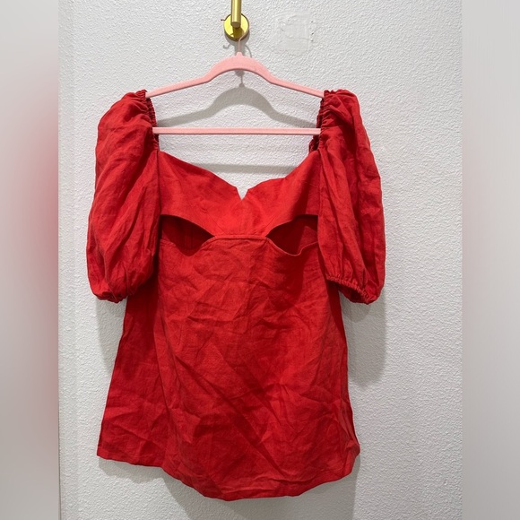 Rumer the Label NWT Freya Mini Linen Puff Sleeve Cutout Dress Tuscany Sz L $269 - Picture 6 of 8